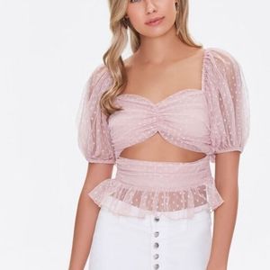 Cutout Polka Dot Mesh Top